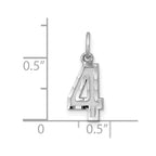 Sterling Silver Rhodium-plated Diamond-cut #4 Charm