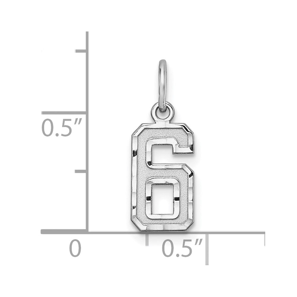 Sterling Silver Rhodium-plated Diamond-cut #6 Charm