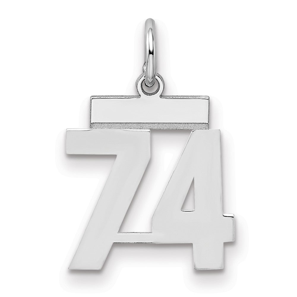 Sterling Silver/Rhodium-plated Polished Number 74 Charm