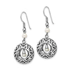 Sentimental Expressions Sterling Silver Rhodium-plated Antiqued FW Cultured Pearls of Wisdom Dangle Earrings