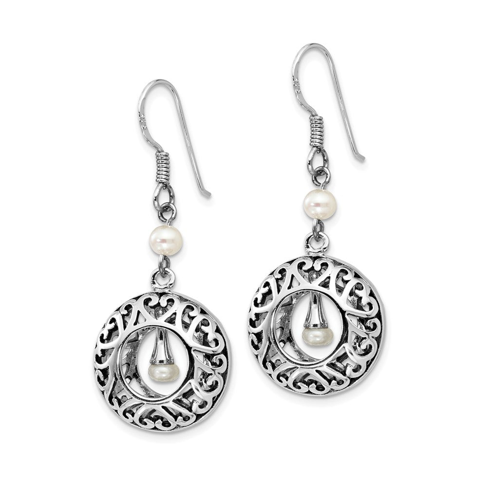 Sentimental Expressions Sterling Silver Rhodium-plated Antiqued FW Cultured Pearls of Wisdom Dangle Earrings