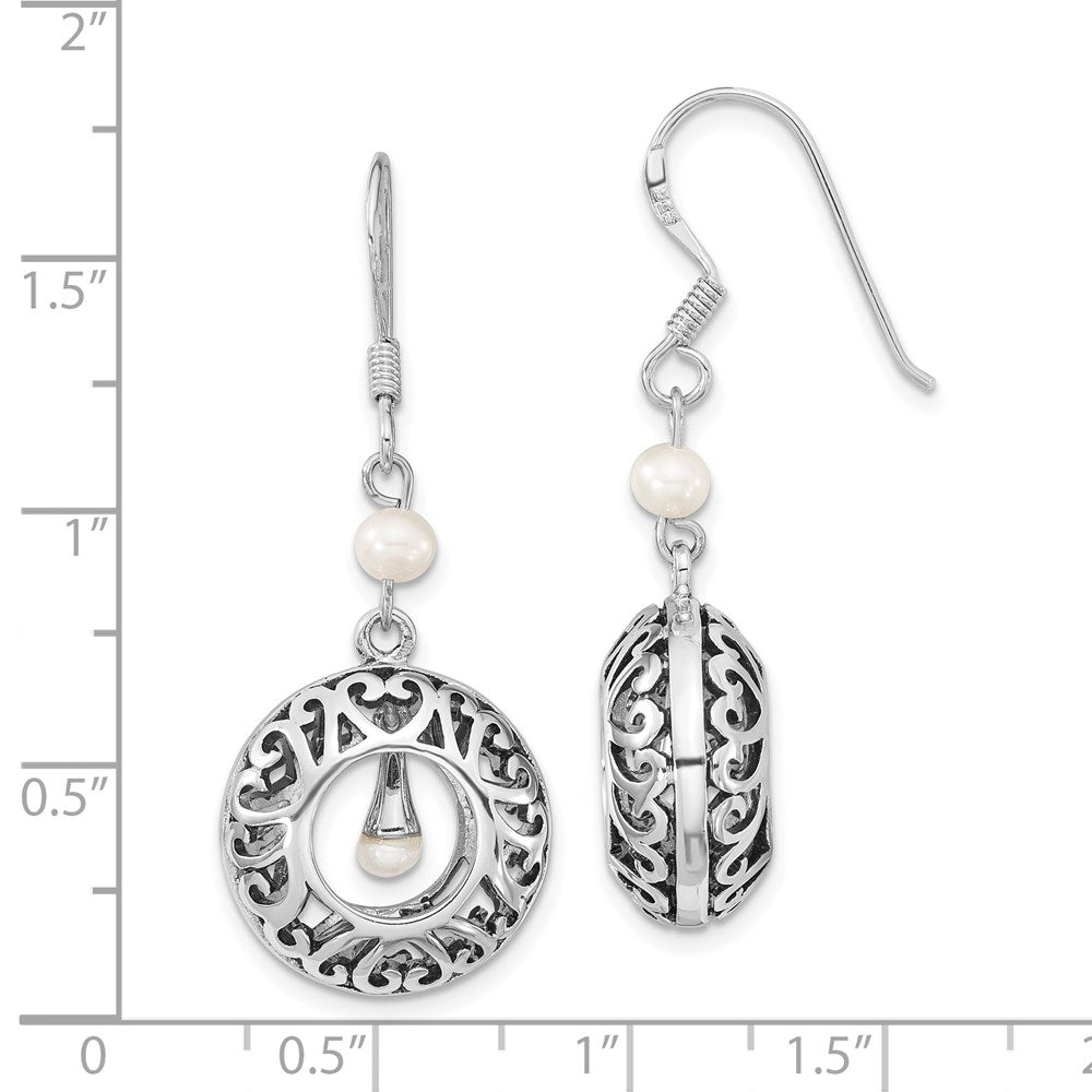 Sentimental Expressions Sterling Silver Rhodium-plated Antiqued FW Cultured Pearls of Wisdom Dangle Earrings