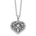 Sentimental Expressions Sterling Silver Rhodium-plated Antiqued CZ Heart Remembrance Ash Holder 18 Inch Necklace