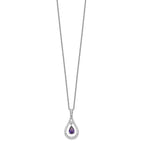 Sentimental Expressions Sterling Silver Rhodium-plated Feb. CZ Stone Never Forget Tear 18 Inch Birthstone Necklace