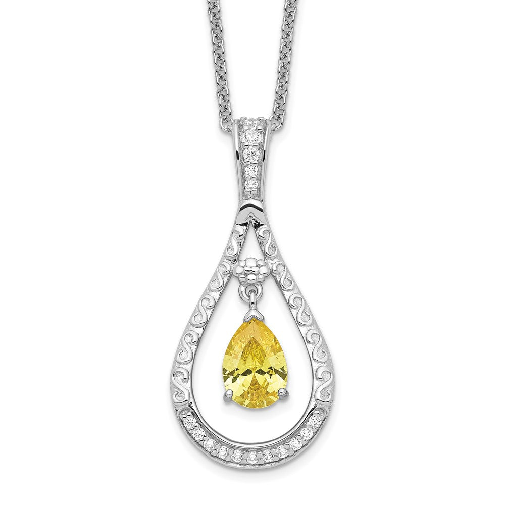 Sentimental Expressions Sterling Silver Rhodium-plated Nov. CZ Stone Never Forget Tear 18 Inch Birthstone Necklace