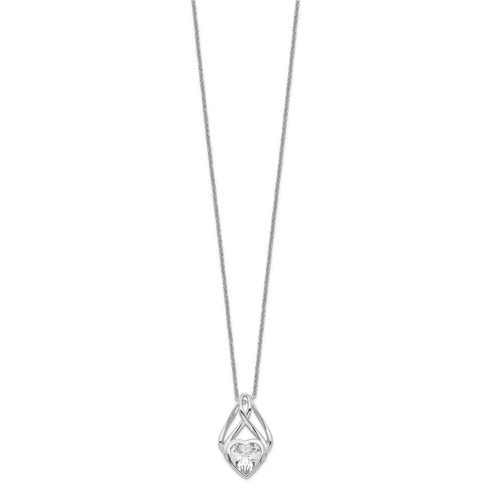 Sentimental Expressions Sterling Silver Rhodium-plated CZ Wrapped Around My Heart 18in Necklace