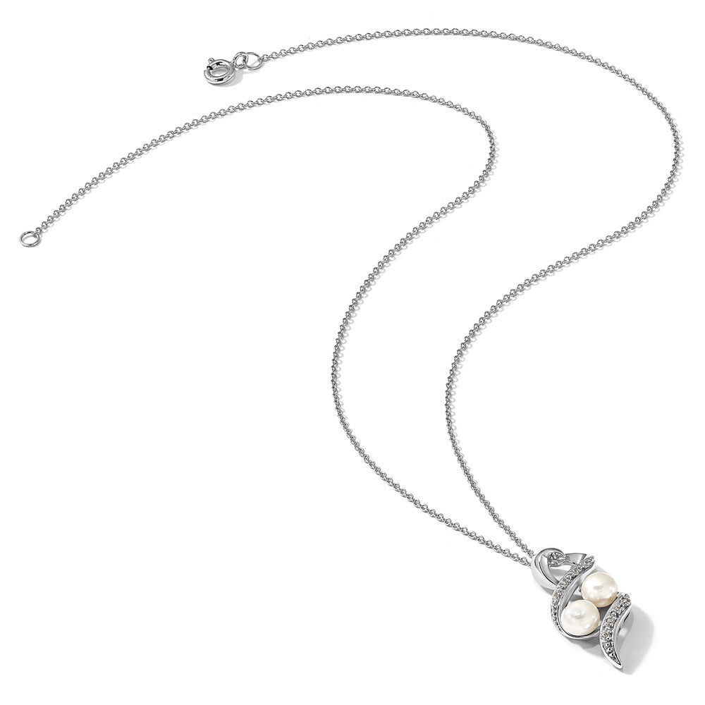 Sentimental Expressions Sterling Silver Rhodium-plated FWC Pearl CZ 2 P's in a Pod Motherhood Friendship 18in Necklace