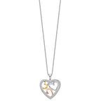 Sentimental Expressions Sterling Silver Rhodium Rose and Gold-plated CZ The Bond of Love Heart 18 inch Necklace with Poem Card