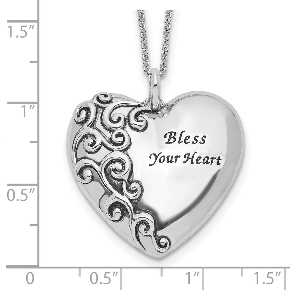 Sentimental Expressions Sterling Silver Rhodium-plated Antiqued Bless Your Heart 18in Necklace