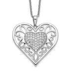 Sentimental Expressions Sterling Silver Rhodium-plated Antiqued CZ To My Daughter 18in Heart Necklace