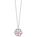 Sentimental Expressions Sterling Silver Rhodium-plated CZ Pretty in Pink Flower 18 Inch Necklace