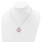 Sentimental Expressions Sterling Silver Rhodium-plated CZ Pretty in Pink Flower 18 Inch Necklace
