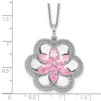 Sentimental Expressions Sterling Silver Rhodium-plated CZ Pretty in Pink Flower 18 Inch Necklace