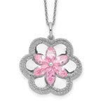 Sentimental Expressions Sterling Silver Rhodium-plated CZ Pretty in Pink Flower 18 Inch Necklace