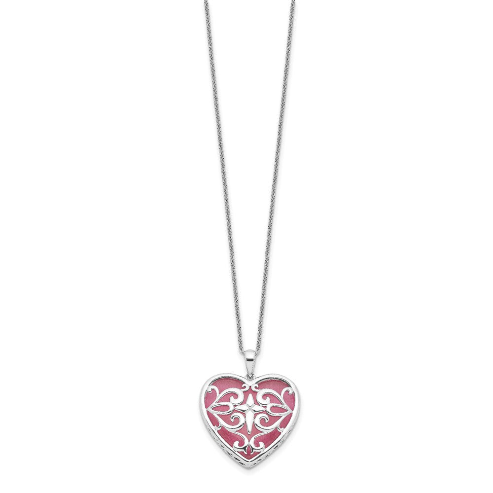 Sentimental Expressions Sterling Silver Rhodium-plated Simulated Cat's Eye Heart Acceptance 18 Inch Necklace