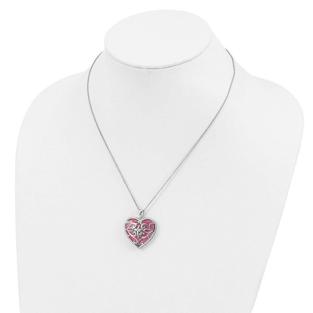 Sentimental Expressions Sterling Silver Rhodium-plated Simulated Cat's Eye Heart Acceptance 18 Inch Necklace
