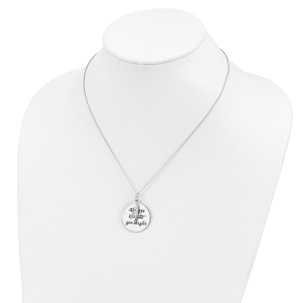 Sentimental Expressions Sterling Silver Rhodium-plated Antiqued CZ Always Kiss Me Goodnight 18in Necklace