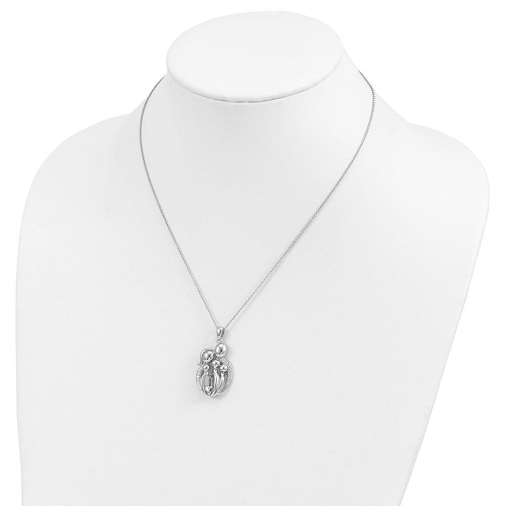 Sentimental Expressions Sterling Silver Rhodium-plated CZ Family of 5 Gathering 18in. Necklace