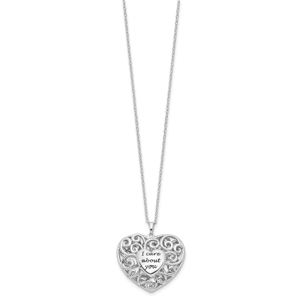 Sentimental Expressions Sterling Silver Rhodium-plated Antiqued Heart Of Support 18in. Necklace