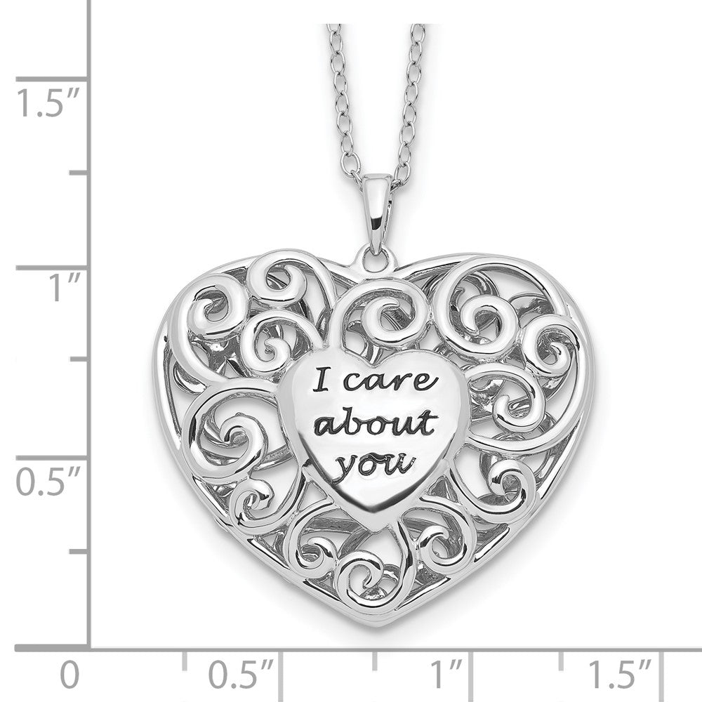 Sentimental Expressions Sterling Silver Rhodium-plated Antiqued Heart Of Support 18in. Necklace