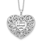 Sentimental Expressions Sterling Silver Rhodium-plated Antiqued Heart Of Support 18in. Necklace