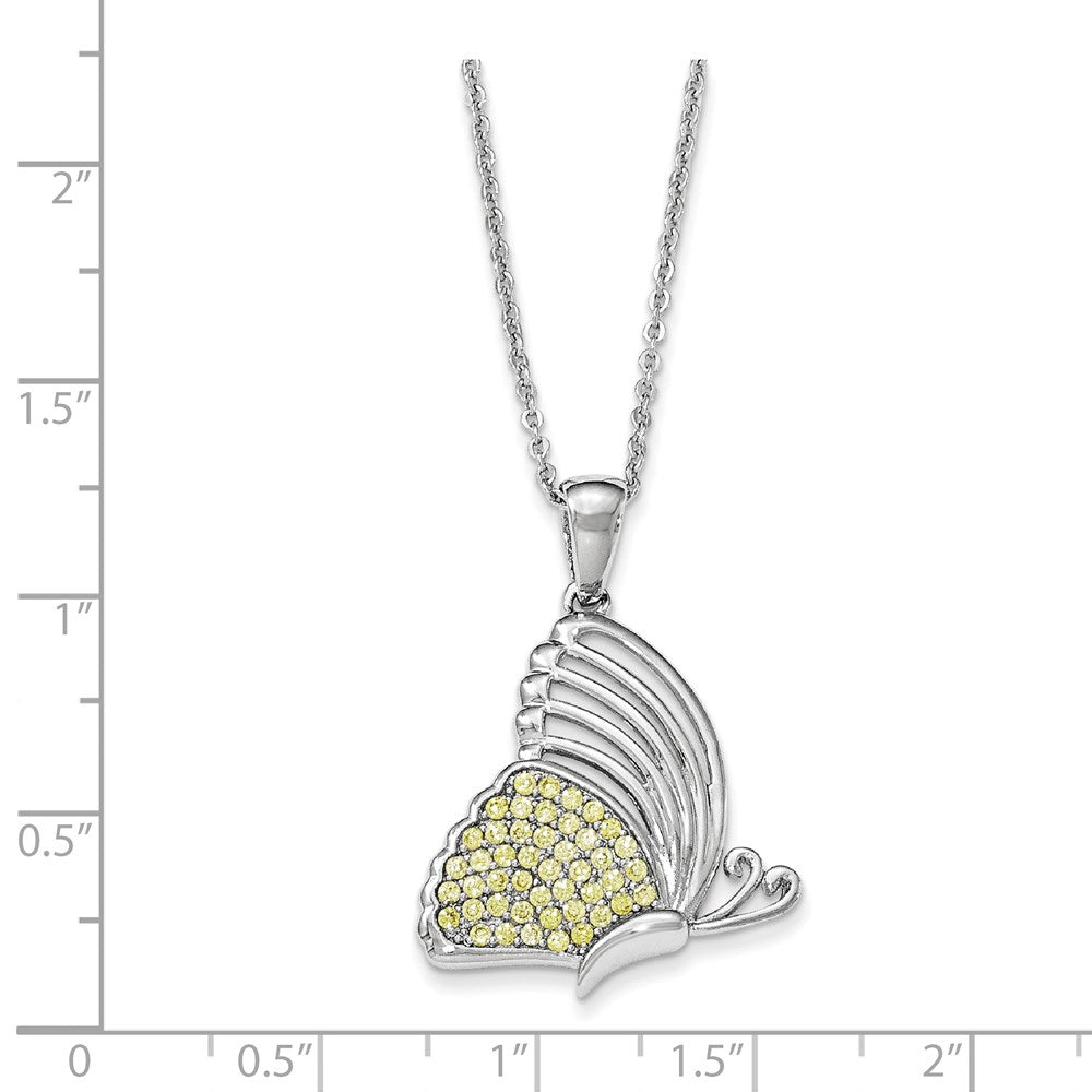 Sterling Silver CZ Never Give Up Butterfly 18in. Necklace