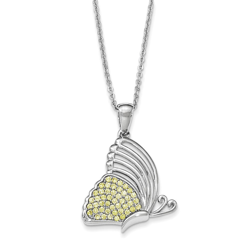Sterling Silver CZ Never Give Up Butterfly 18in. Necklace