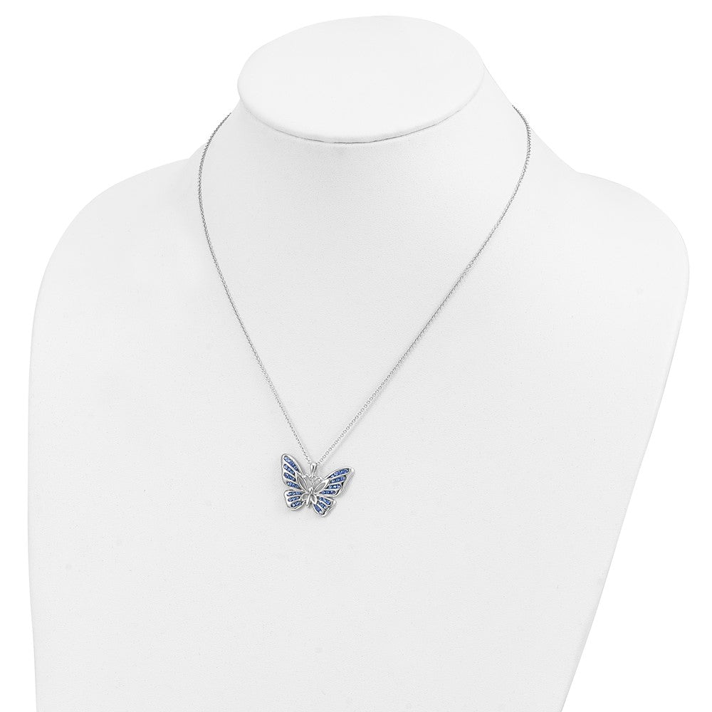 Sentimental Expressions Sterling Silver Rhodium-plated Crystal Never Give Up Butterfly 18in Necklace