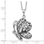 Sentimental Expressions Sterling Silver Rhodium-plated Antiqued Butterfly Ash Holder 18 Inch Necklace