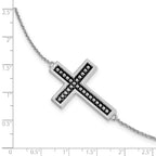 Sterling Silver Antiqued Carry Your Cross 7in. Bracelet w/ 1/2 in. ext