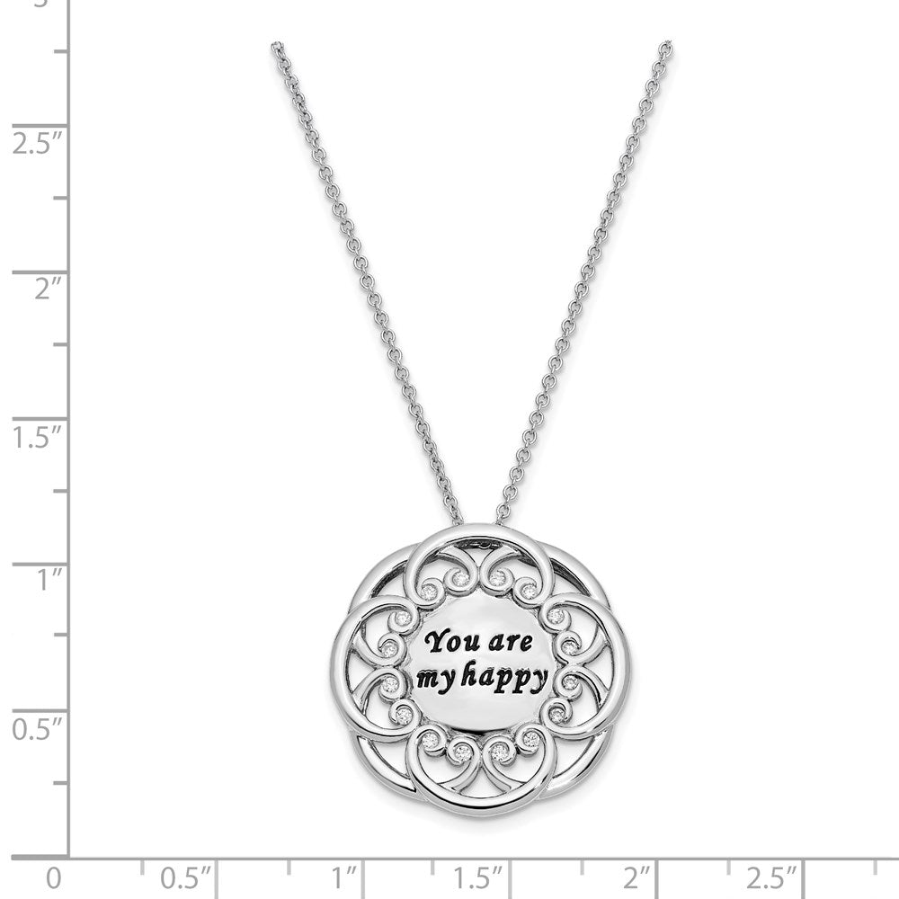 Sterling Silver CZ Antiqued You Are My Happy 18in. Necklace
