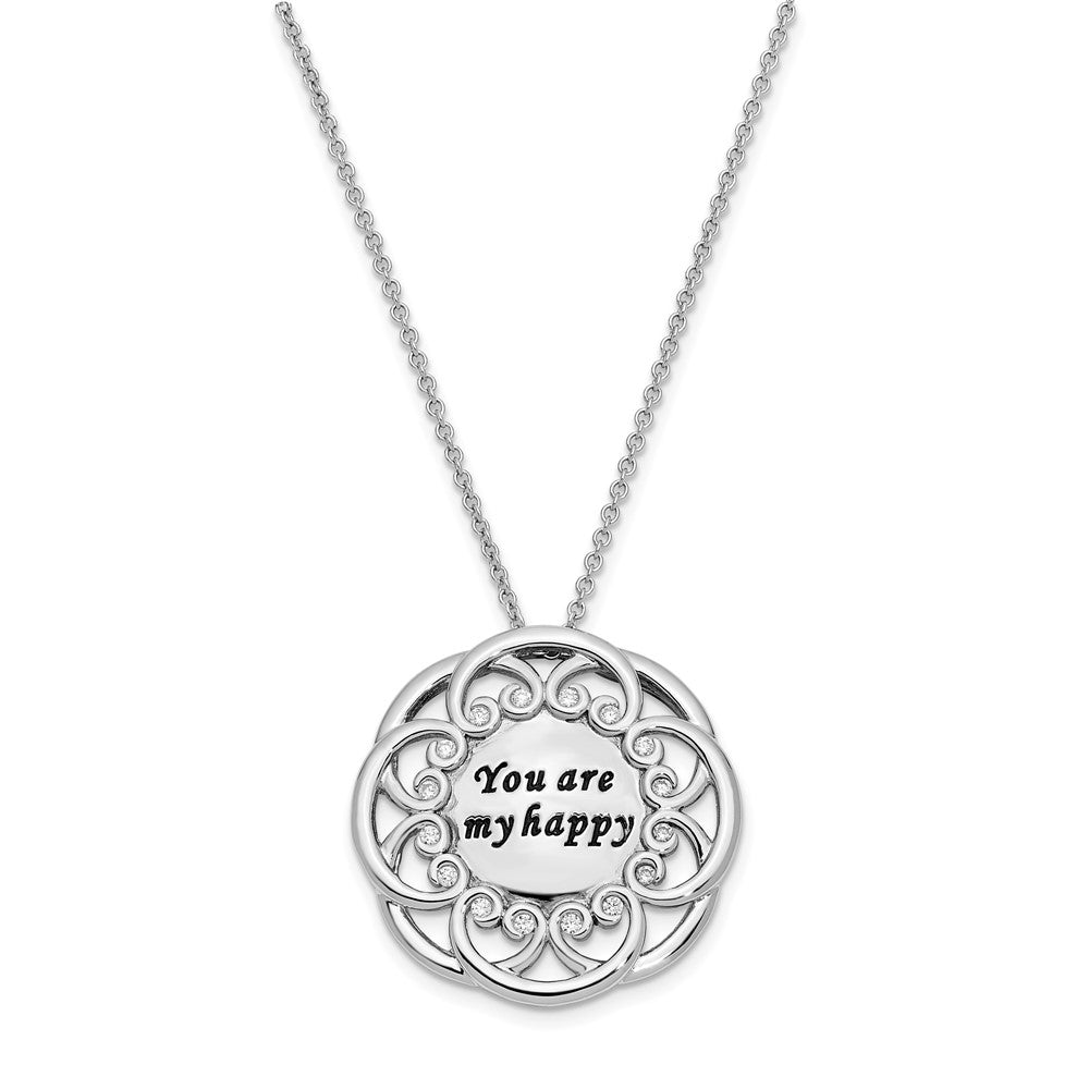 Sterling Silver CZ Antiqued You Are My Happy 18in. Necklace