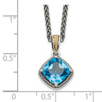 Shey Couture Sterling Silver with 14K Accent 18 Inch Antiqued Cushion Blue Topaz Necklace