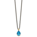 Shey Couture Sterling Silver Rhodium-plated with 14K Accent 18 Inch Antiqued Pear Shaped Blue Topaz Necklace