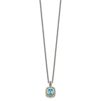 Shey Couture Sterling Silver with 14K Accent 18 Inch Antiqued Cushion Bezel Light Swiss Blue Topaz Necklace