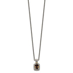Shey Couture Sterling Silver with 14K Accent 18 Inch Antiqued Cushion Checkerboard Smoky Quartz Necklace