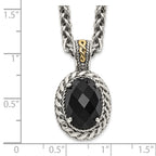 Shey Couture Sterling Silver with 14K Accent 18 Inch Antiqued Checkerboard-cut Black Onyx Necklace