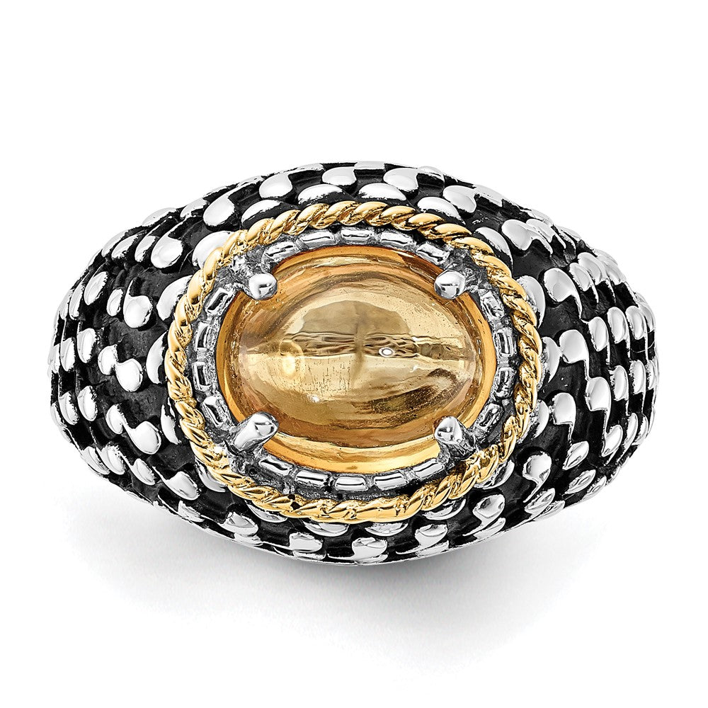 Sterling Silver w/14k Accent Polished & Antiqued Citrine Ring