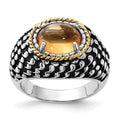 Sterling Silver w/14k Accent Polished & Antiqued Citrine Ring
