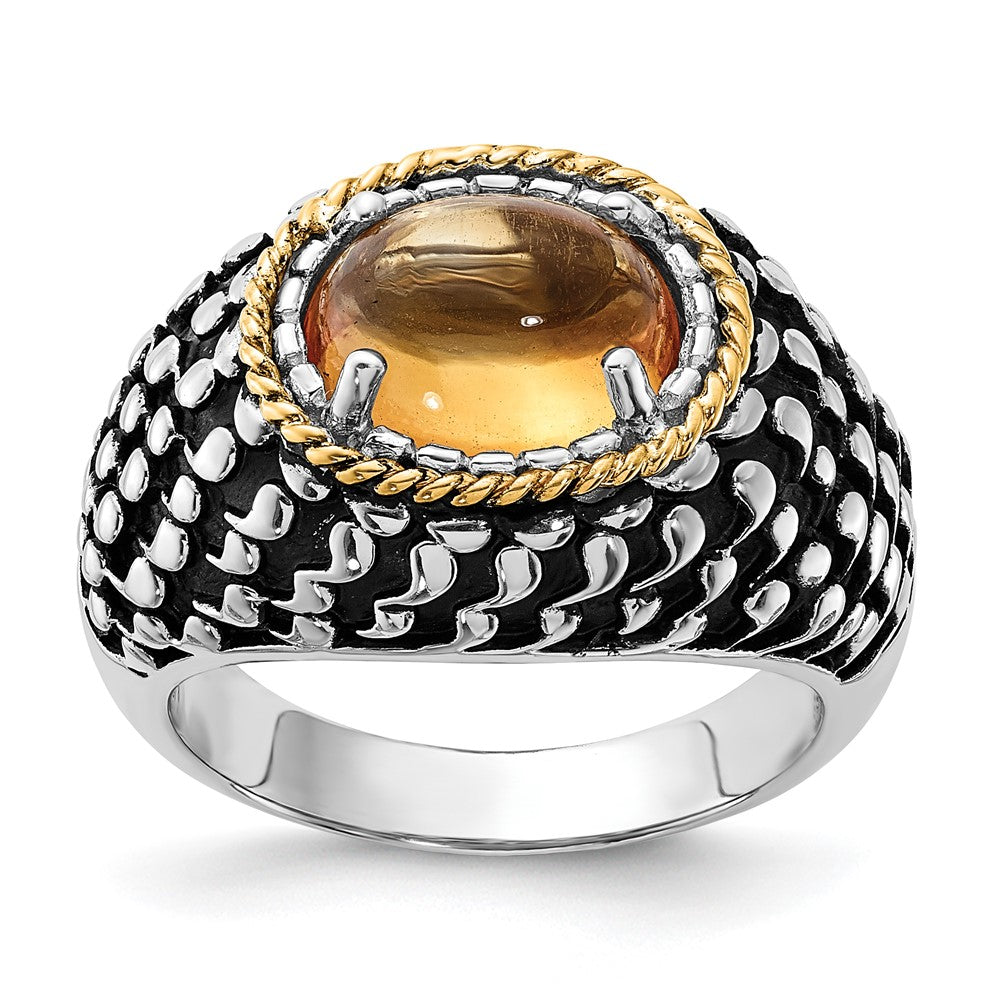 Sterling Silver w/14k Accent Polished & Antiqued Citrine Ring