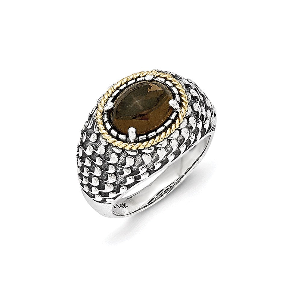 Sterling Silver w/14k Antiqued Smoky Quartz Ring