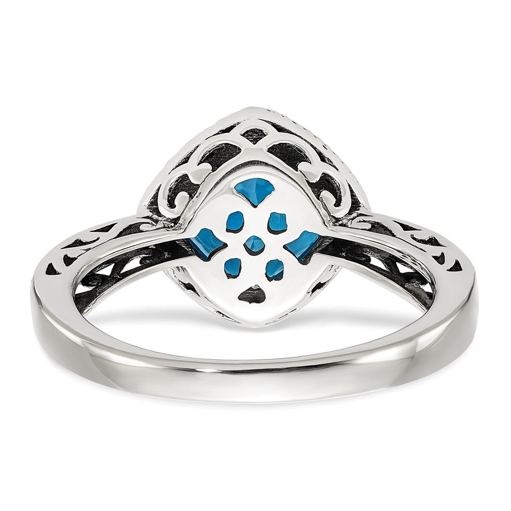 Shey Couture Sterling Silver with 14K Accent Antiqued Cushion Blue Topaz Ring