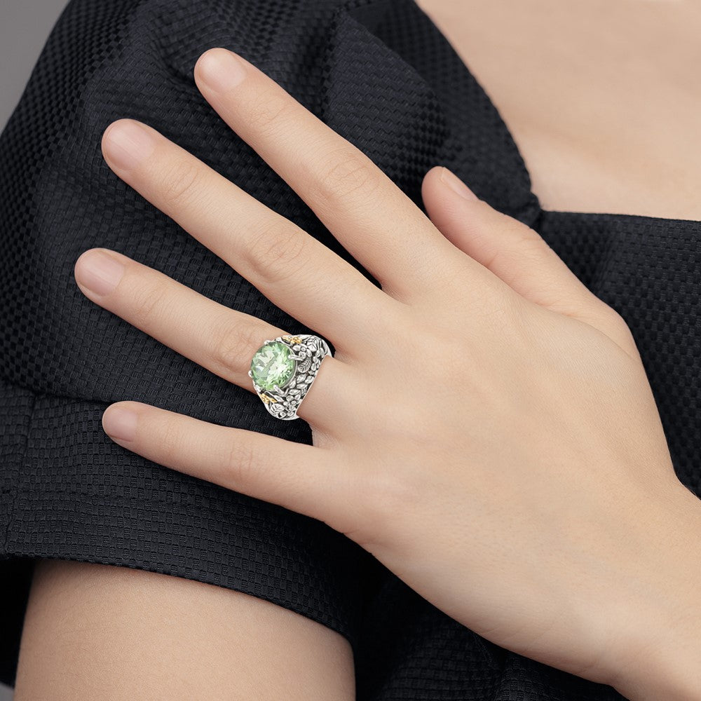 Shey Couture Sterling Silver with 14K Accent Antiqued Round Green Quartz Ring