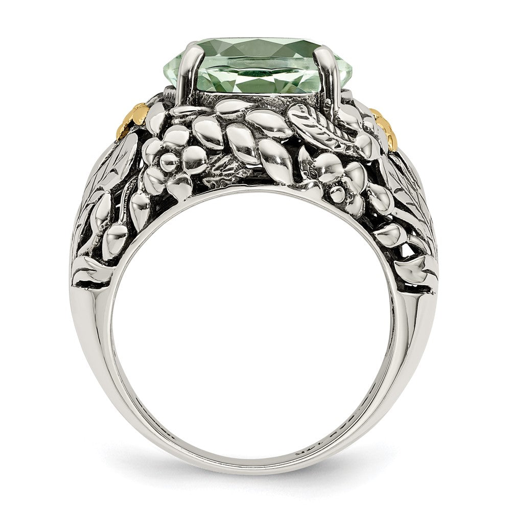 Shey Couture Sterling Silver with 14K Accent Antiqued Round Green Quartz Ring