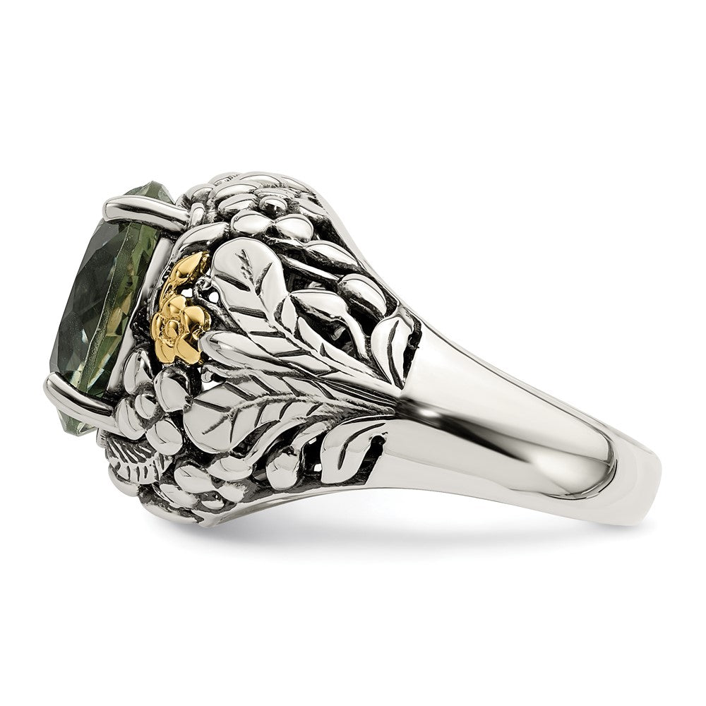 Shey Couture Sterling Silver with 14K Accent Antiqued Round Green Quartz Ring