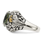 Shey Couture Sterling Silver with 14K Accent Antiqued Round Green Quartz Ring