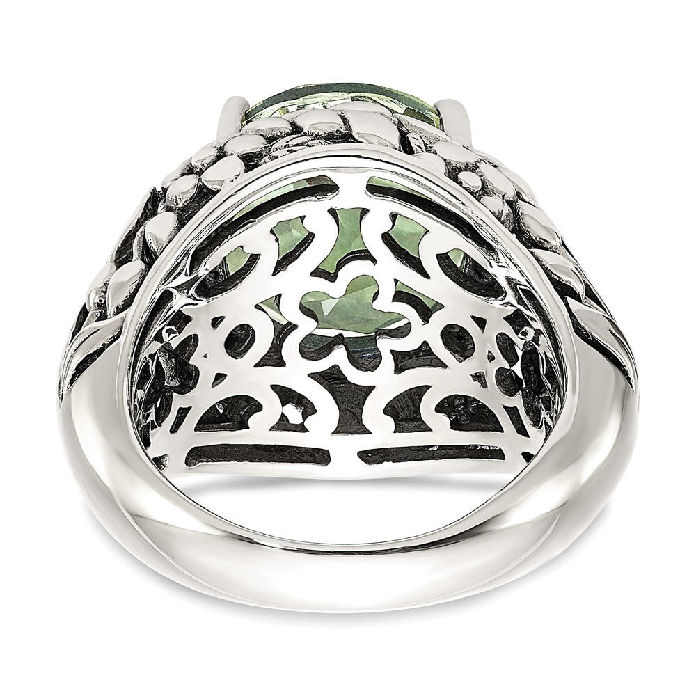 Shey Couture Sterling Silver with 14K Accent Antiqued Round Green Quartz Ring