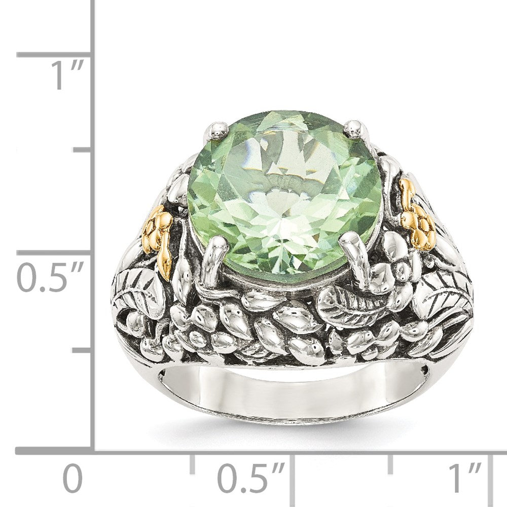 Shey Couture Sterling Silver with 14K Accent Antiqued Round Green Quartz Ring