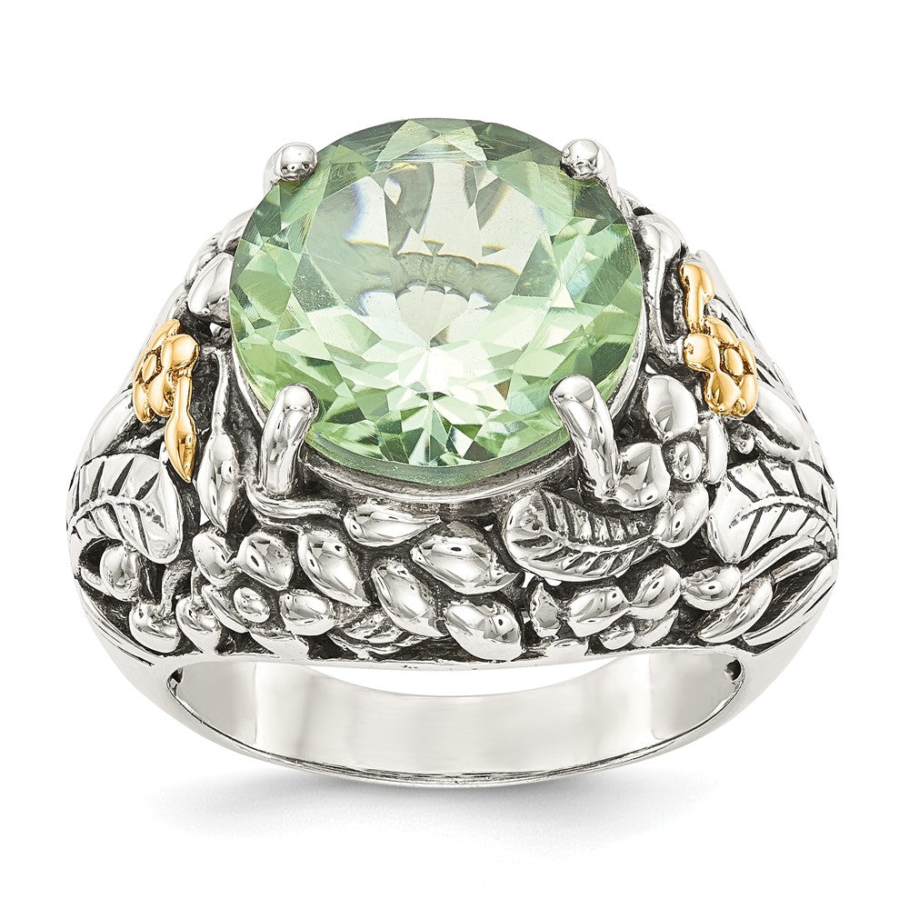 Shey Couture Sterling Silver with 14K Accent Antiqued Round Green Quartz Ring