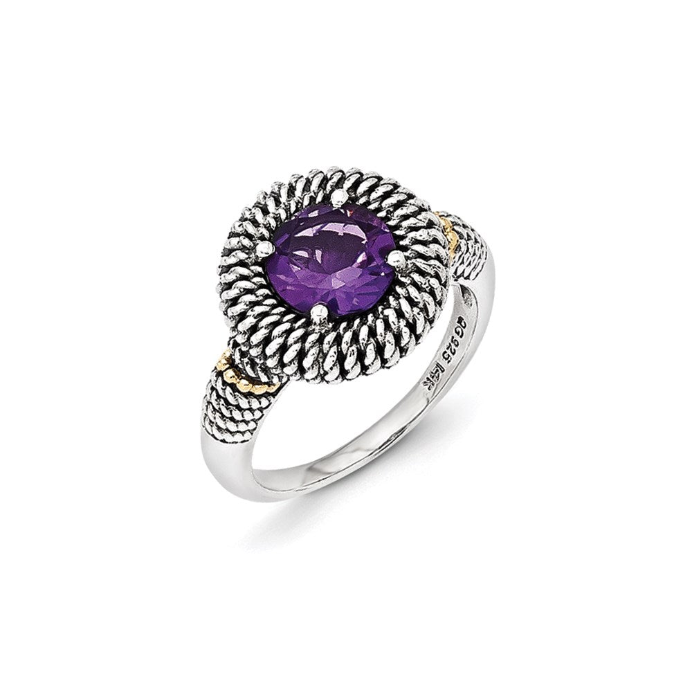 Sterling Silver w/14k Antiqued Amethyst Ring